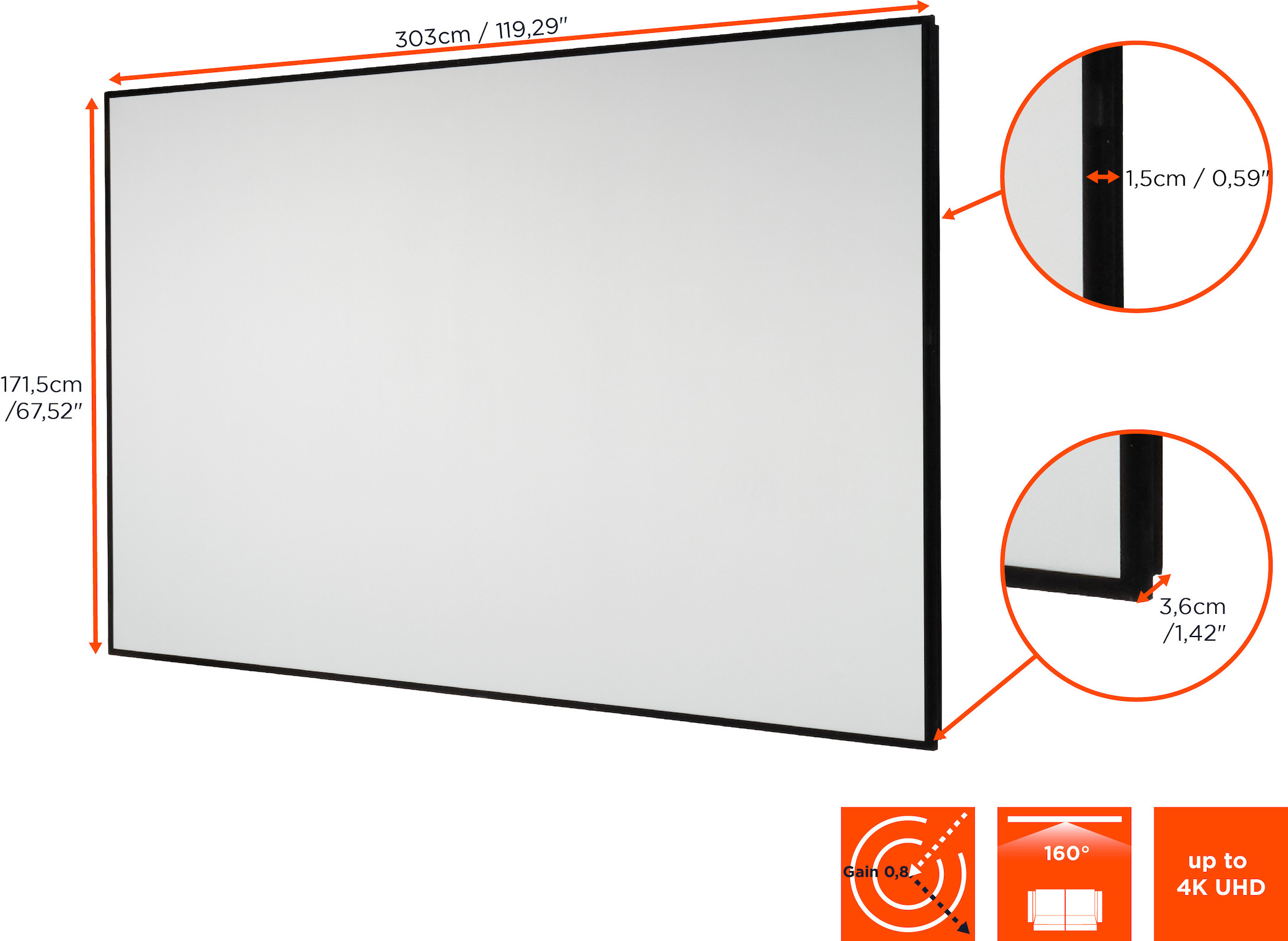 celexon HomeCinema Hochkontrastleinwand Frame 300 x 169 cm, 135" - Dynamic Slate ALR