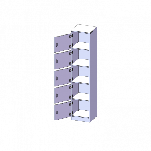 Schließfachschrank, 5 Ordnerhöhen - Serie evo180 B/H/T: 40,5x190x50 cm, 5 Schließfächer, mit Briefschlitz, Türen öffnen nach links, mit Sockel (81 mm)