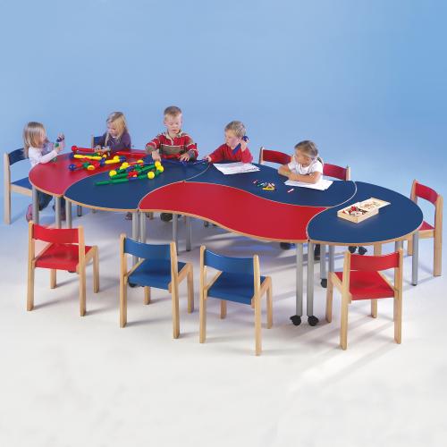 Rechtecktisch in Wellenform B/T: 120x60 cm, höhenverstellbar (52-66 cm), kombinierbar mit anderen Tischen der Serie