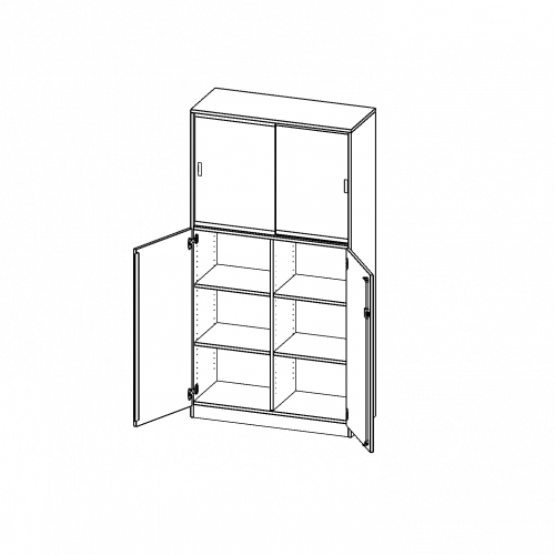 Kombischrank, 5 Ordnerhöhen, Drehtüren unten (3 OH), Glasschiebetüren oben (2 OH) - Serie evo180 B/H/T: 120x190x40 cm, alle Türen abschließbar, mit Sockel (81 mm)