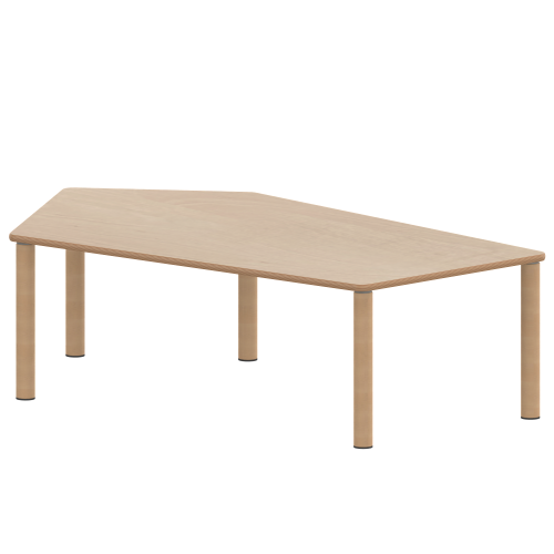 Tisch ZALOTTI mit Schichtstoff-Belag Fünfecktisch-groß, B/H/T: 185x25x104 cm, Massivholzbeine Ø 60 mm, Fußvariante: Stellfuß