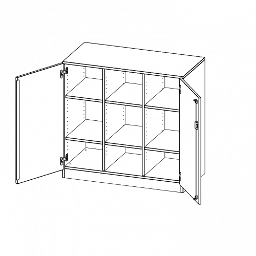 Schrank, dreireihig, 2 Ordnerhöhen - evo180 Serie B/H/T: 104,5x100x50 cm (2,5 Ordnerhöhen!), zweitürig, mit Sockel (81 mm), ohne Boxen