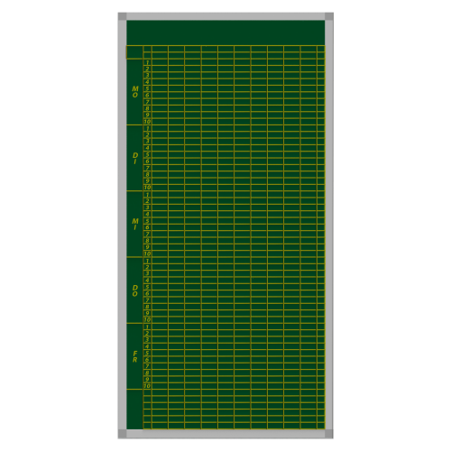 Klassenplantafel erweiterbar, Stahlemaillie grün Stundenplantafel Basis für 10 Klassen mit 8 Tagesstunden, 57x103 cm