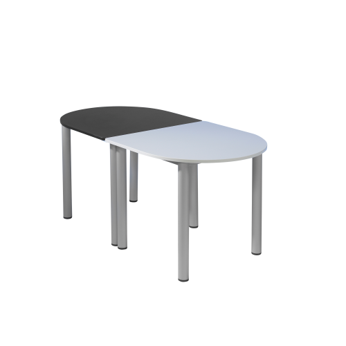 Tisch "halbes Oval" Tischhöhe 58 cm, fahrbar