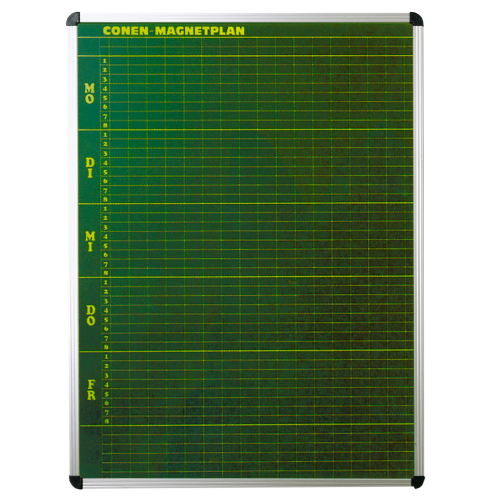 Stundenplantafel aus Premium Stahlemaille in grün B/H: 57x103 cm, 8 Stunden, 10 Klassen, Stahlemaillie grün, magnethaftend, beschreibbar