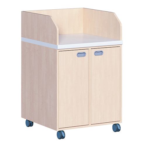 Wickelkommode, zweireihig, fahrbar, 2 Türen, B/H/T: 70,5x111,5x71,5 cm, aus feuerhemmendem Material - Dekor Buche