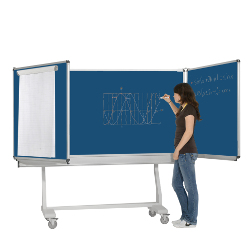 Federzugtafel aus Premium Stahlemaille, fahrbar, Serie FZR E MF 200x100 cm FF 100x100 cm, blau