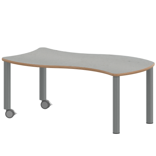 Tisch ZALOTTI mit Linoleum-Belag Wellen-Rechtecktisch, B/H/T: 120x71x60 cm, Stahlrohrbeine Ø 60 mm, Fußvariante: fahrbar, Tischbeine mit RAL-Farbe 9006 (weißaluminium)