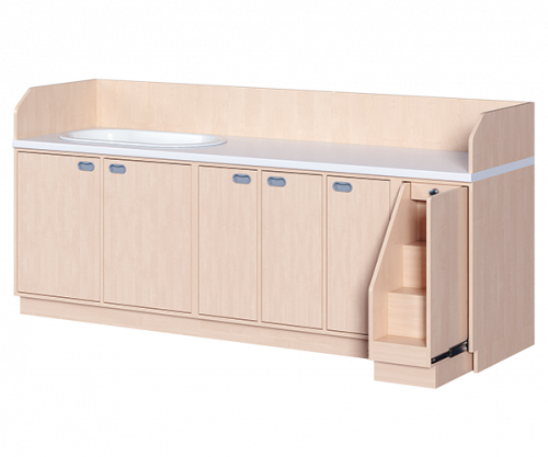 Wickelkommode, vierreihig zuzüglich Badewanne B/H/T: 249x113x91,5 cm, Ausziehbarer Aufstieg rechts, Türen und Badewanne links