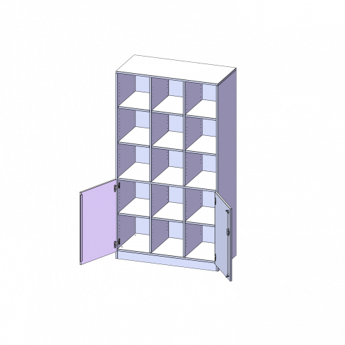 ErgoTray Kombi-Schrank, dreireihig, 5 Ordnerhöhen - evo180 Serie B/H/T: 104,5x190x50 cm, 2 OH unten mit Türen, oben 3 OH Regal, mit Sockel (81 mm), mit 2 Mittelwänden