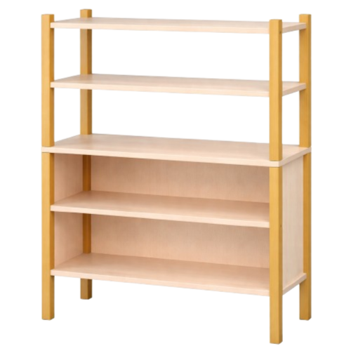 Stollen-Regal mit flacher Sockelnische und 4 Fächern B/H/T: 56x120x40 cm, Regal mit 2 verstellbaren Einlegeböden, unten 3seitig geschlossen, oben offener Regalbereich