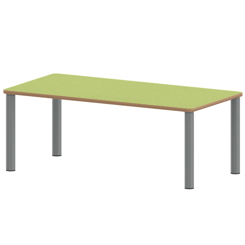 Tisch ZALOTTI mit Linoleum-Belag Rechtecktisch, B/H/T: 140x41x70 cm, Stahlrohrbeine Ø 60 mm, Fußvariante: Stellfuß, Tischbeine mit RAL-Farbe 9006 (weißaluminium)