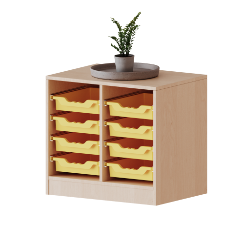 ErgoTray Regal, zweireihig, 1,5 Ordnerhöhen - evo180 Serie B/H/T: 70,3x64x40 cm, mit Möbelstellfüßen, 8 flache ErgoTray Boxen