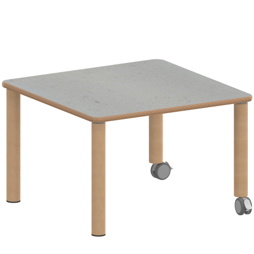 Tisch ZALOTTI mit Linoleum-Belag Quadrattisch, B/H/T: 60x46x60 cm, Massivholzbeine Ø 60 mm, Fußvariante: fahrbar