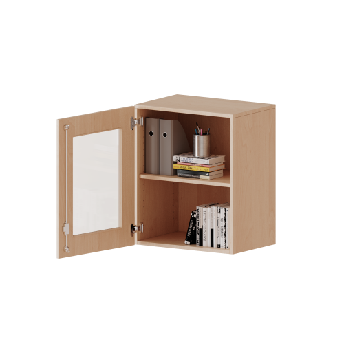 Aufsatzschrank, 2 Ordnerhöhen - Serie evo180 B/H/T: 60x72x60 cm, 1 Tür mit Glaseinsatz, abschließbar, Tür öffnet nach links