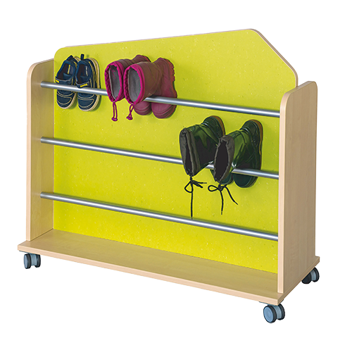 Stiefelwagen doppelseitig B/H/T: 95x88x40 cm, mit beidseitiger Stiefelaufbewahrung für etwa 25 bis 30 Paar Stiefel, aus feuerhemmendem Material - Dekor Buche