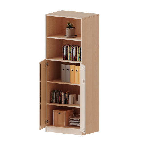 ErgoTray Kombi-Schrank, zweireihig, 5 Ordnerhöhen - evo180 Serie B/H/T: 70,3x190x50 cm, 3 OH unten mit Türen, oben 2 OH Regal, mit Sockel (81 mm)