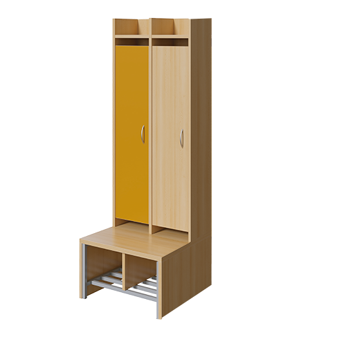 Spindgarderobe, hohe Tür B/H/T: 56x160x55 cm, 2 Plätze, Türen rechts, Bank, Schuhrost, 3fach-Haken