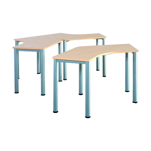 Freiformtisch "Bumerang" B/H/T: 133x72-86x81 cm, Stahlzargengestell mit Stahlrohr-Füßen Ø 60, melaminharzbeschichtete Tischplatte