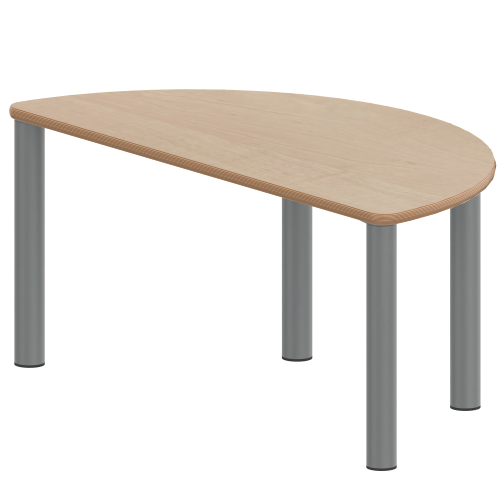 Tisch ZALOTTI mit Schichtstoff-Belag Halbrundtisch, B/H/T: 120x25x60 cm, Stahlrohrbeine Ø 60 mm, Fußvariante: Stellfuß, Tischbeine mit RAL-Farbe 9006 (weißaluminium)