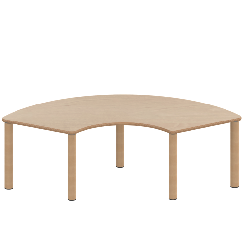 Tisch ZALOTTI mit Schichtstoff-Belag Drittelkreistisch, B/H/T: 173x76x80 cm, Massivholzbeine Ø 60 mm, Fußvariante: Stellfuß