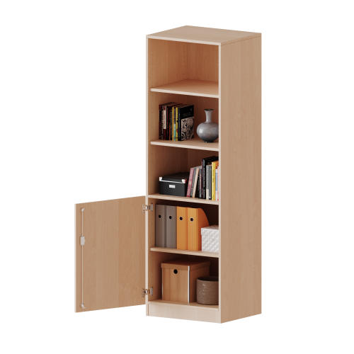 Schrank, 5 Ordnerhöhen, Tür unten (2 OH), oben 3 offene Fächer - Serie evo180 B/H/T: 60x190x60 cm, 1 Tür, abschließbar, Tür öffnet nach links, mit Sockel (81 mm)