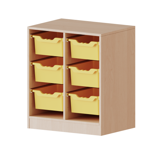 ErgoTray Regal, zweireihig, 2 Ordnerhöhen - evo180 Serie B/H/T: 70,3x82x50 cm, mit Möbelstellfüßen, 6 hohe ErgoTray Boxen