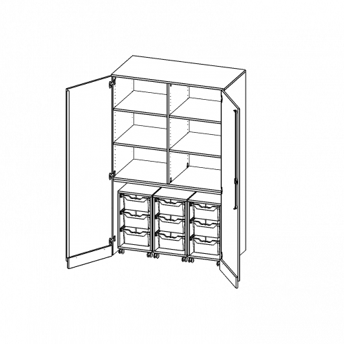 Garagenschrank ohne Sockel, 5 Ordnerhöhen - Serie evo180 B/H/T: 120x190x60 cm, 3 Container mit je 3 hohen ErgoTray Boxen