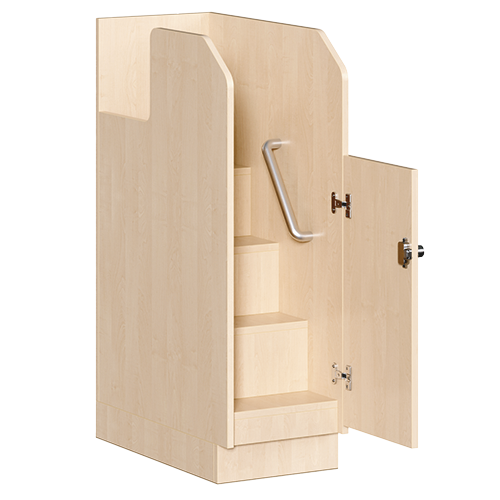 Wickelkommode, vierreihig zuzüglich Waschbecken B/H/T: 179x113x71,5 cm, Integrierter Aufgang links, 12 Boxen und Waschbecken rechts