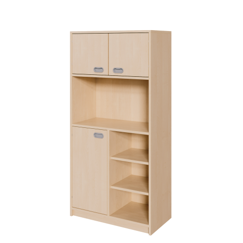 Korpus-Schrank, unten Tür und Regal, oben Doppeltüren B/H/T: 78x160x40 cm, unten links Tür, rechts Regal unten insgesamt 6 Fächer, Mitte offenes Fach, oben Doppeltür mit 2 Fächern