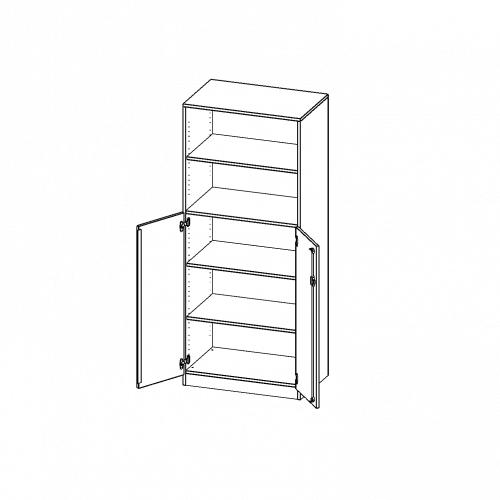 Schrank, 5 Ordnerhöhen, Türen unten (3 OH), oben 2 offene Fächer - Serie evo180 B/H/T: 80x190x50 cm, 2 Türen, abschließbar, mit Sockel (81 mm)