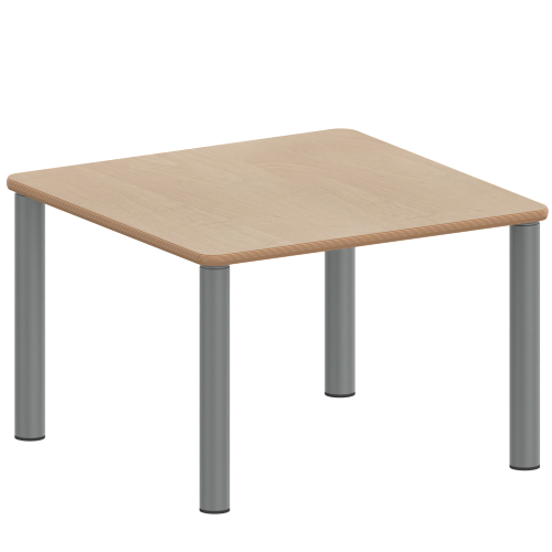 Tisch ZALOTTI mit Schichtstoff-Belag Quadrattisch, B/H/T: 60x46x60 cm, Stahlrohrbeine Ø 60 mm, Fußvariante: Stellfuß, Tischbeine mit RAL-Farbe 9006 (weißaluminium)