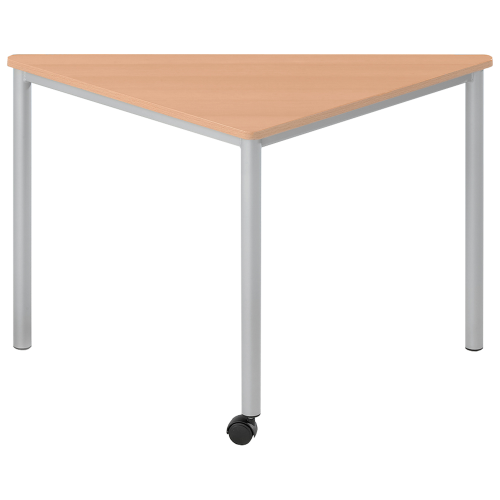 Fahrbarer Dreieckstisch aus der Serie Vari² mit melaminharzbeschichteten Tischplatte B/H/T: 113x72x80/80 cm