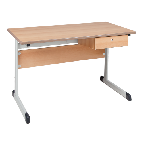 Lehrertisch, Melamin, Schub rechts unter der Tischplatte montiert B/H/T: 130x76x65 cm, mit abscließbarer Schublade