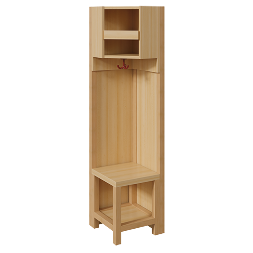 Garderoben-Innenecke, für doppelte Ablage B/H/T: 39x158x39 cm, Sitzhöhe: 26 cm, Stützen über Eck mit Paneelrückwänden in Buche-hell, Schuhablage