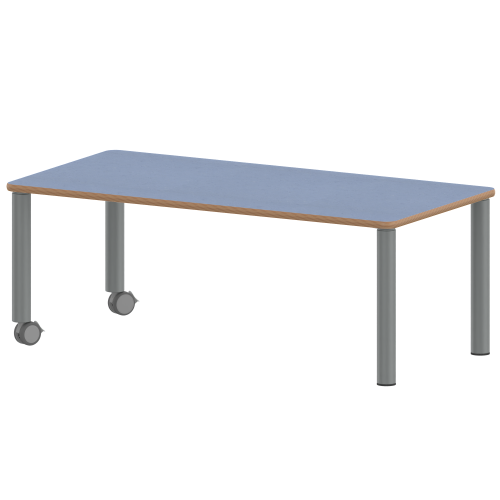 Tisch ZALOTTI mit Linoleum-Belag Rechtecktisch, B/H/T: 120x46x60 cm, Stahlrohrbeine Ø 60 mm, Fußvariante: fahrbar, Tischbeine mit RAL-Farbe 9006 (weißaluminium)