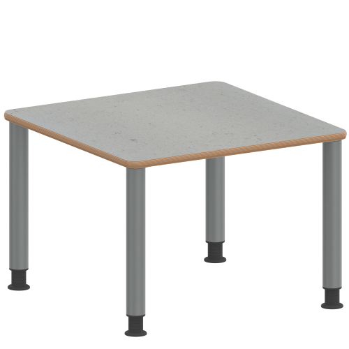 Tisch ZALOTTI mit Linoleum-Belag Quadrattisch, B/H/T: 80x59x80 cm, Stahlrohrbeine Ø 60 mm, Fußvariante: höhenverstellbar (59/73 cm), Tischbeine mit RAL-Farbe 9006 (weißaluminium)