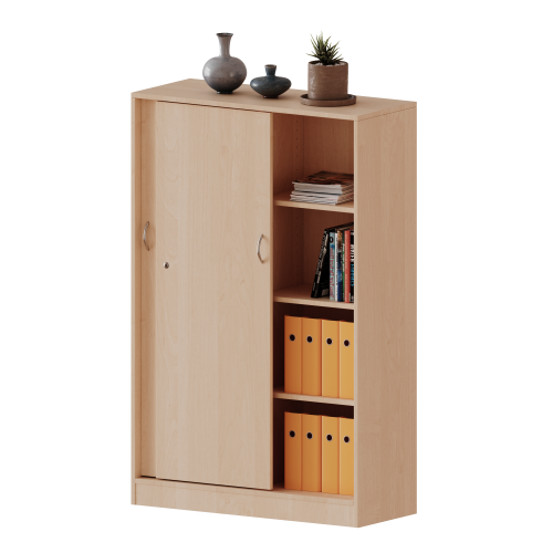 Schiebetürenschrank, 4 Ordnerhöhen - Serie evo180 B/H/T: 120x154x50 cm, abschließbar, mit Mittelwand, mit Sockel (81 mm)