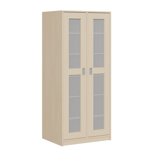 Bettzeugschrank mit 2 Lochblechtüren und 12 Fächern B/H/T: 78x180x60 cm, Rahmentüren mit Lochblechfüllung