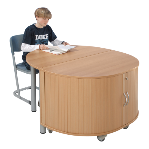 Halbrundtisch B/T: 140x70 cm, höhenverstellbar (58-72 cm), fahrbar