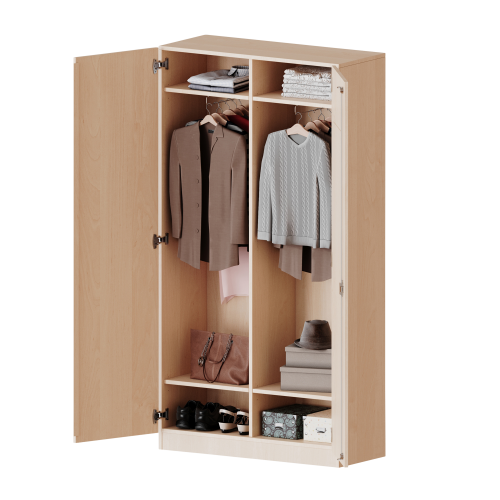 Garderobenschrank mit Spiegel und Garderobenstange, 5 Ordnerhöhen - Serie evo180 B/H/T: 120x190x50 cm, 2 Türen, abschließbar, mit Mittelwand, beide Seiten Garderobe, Sockel