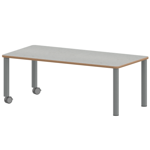Tisch ZALOTTI mit Linoleum-Belag Rechtecktisch, B/H/T: 120x46x60 cm, Stahlrohrbeine Ø 60 mm, Fußvariante: fahrbar, Tischbeine mit RAL-Farbe 9006 (weißaluminium)