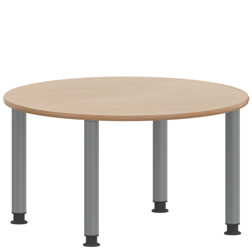 Tisch ZALOTTI mit Schichtstoff-Belag Rundtisch, Durchmesser/H: 100x46 cm, Stahlrohrbeine Ø 60 mm, Fußvariante: höhenverstellbar (46/60 cm), Tischbeine mit RAL-Farbe 9006 (weißaluminium)