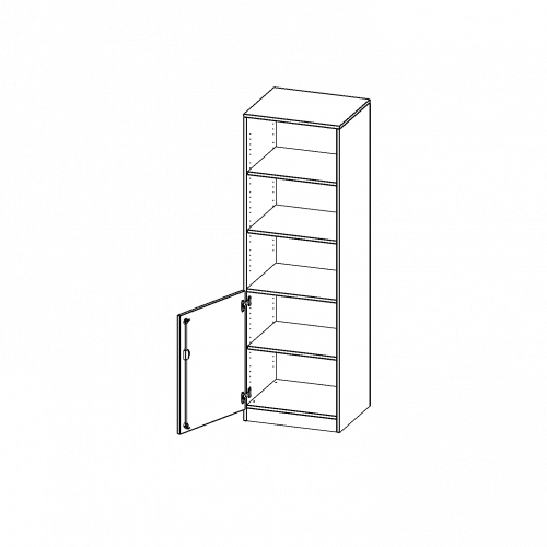 Schrank, 5 Ordnerhöhen, Tür unten (2 OH), oben 3 offene Fächer - Serie evo180 B/H/T: 60x190x40 cm, 1 Tür, abschließbar, Tür öffnet nach links, mit Sockel (81 mm)