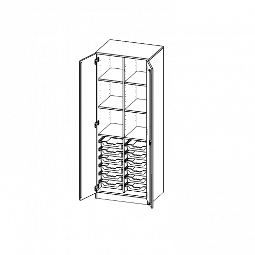 ErgoTray Schrank, zweireihig, 5 Ordnerhöhen - evo180 Serie B/H/T: 70,3x190x50 cm, zweitürig, mit Sockel (81 mm), mit Mittelwand, mit 12 flachen ErgoTray Boxen