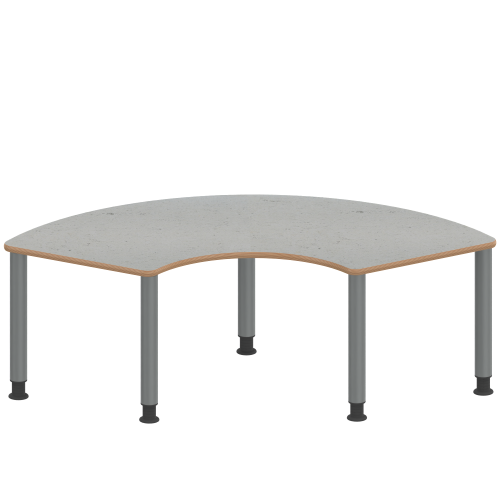 Tisch ZALOTTI mit Linoleum-Belag Drittelkreistisch, B/H/T: 173x71x80 cm, Stahlrohrbeine Ø 60 mm, Fußvariante: höhenverstellbar (71/85 cm), Tischbeine mit RAL-Farbe 9006 (weißaluminium)