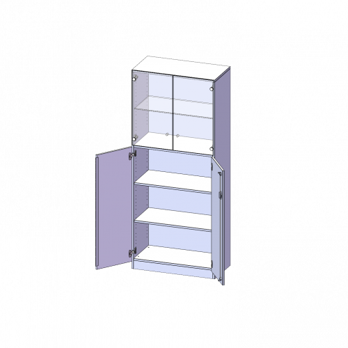 Schrank, 5 Ordnerhöhen, unten Türen (3 OH), oben Vitrinentüren (2 OH) - Serie evo180 B/H/T: 100x190x50 cm, 2 geschlossene und 2 Glastüren, abschließbar, mit Sockel (81 mm)