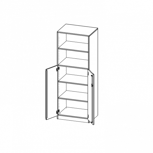 ErgoTray Kombi-Schrank, zweireihig, 5 Ordnerhöhen - evo180 Serie B/H/T: 70,3x190x50 cm, 3 OH unten mit Türen, oben 2 OH Regal, mit Sockel (81 mm)