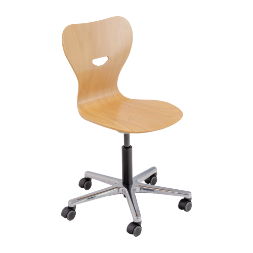 Drehstuhl mit Sperrholz Sitzschale, Standfüße, HV1 Drehspindelstuhl mit Sitzschale aus Buche Sperrholz, Sitzhöhe 346 bis 420 mm, HV1