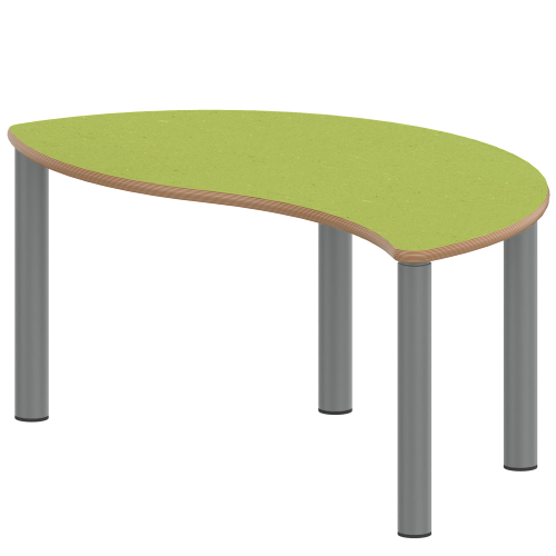 Tisch ZALOTTI mit Linoleum-Belag Halbrund-Wellentisch, B/H/T: 120x41x60 cm, Stahlrohrbeine Ø 60 mm, Fußvariante: Stellfuß, Tischbeine mit RAL-Farbe 9006 (weißaluminium)